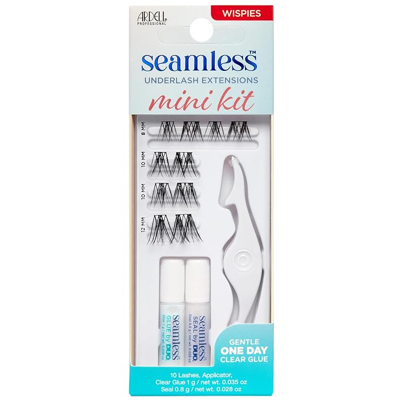 Ardell Seamless Cluster Eyelash Extensions Mini Kit Wispies – DIY Lash Extension Kit with Applicator, Glue & Seal, Natural Cluster Lashes, 10 Wispy Wispies