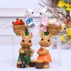 2Pcs Easters Garden Rabbit Statues Resins Bunnies with Cart Figurines Ornaments for Tabletop or Flower Pots Display