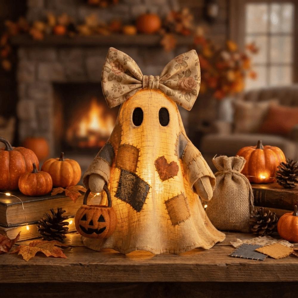 Neat Stitching Patchwork Ghost Soft Pieced Fabric Halloween Decor  Indoor Spaces