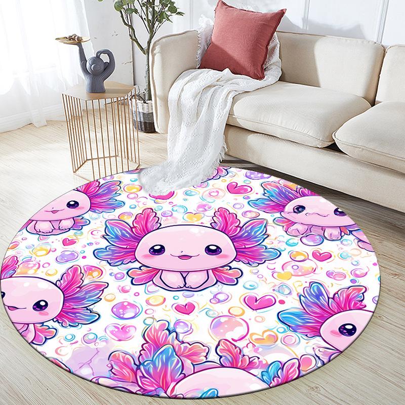 

Axolotl and Chameleon Round Area Rug,Carpet Rug for Living Room Bedroom Sofa Playroom Decor,Non-slip Floor Mat 80cmx80cm