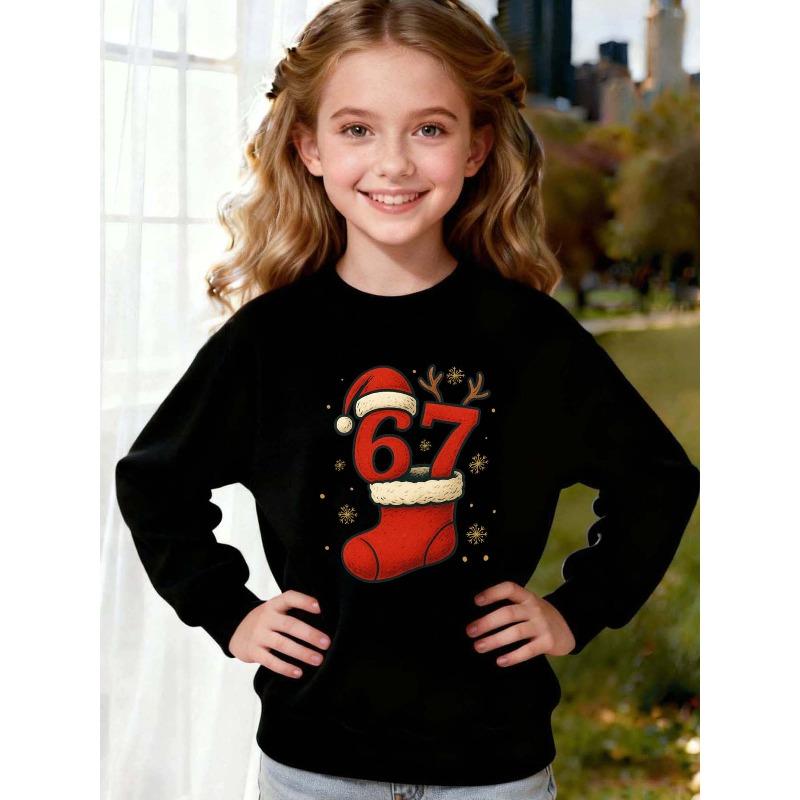 Kids Sweatshirt Round Neck Sweatshirt,Adorned with Antlers and Snowflake Elements, Playful and Cute