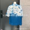 Hand-Dyed Indigo Short-Sleeve Embroidered Frog Button Women's Cardigan Top