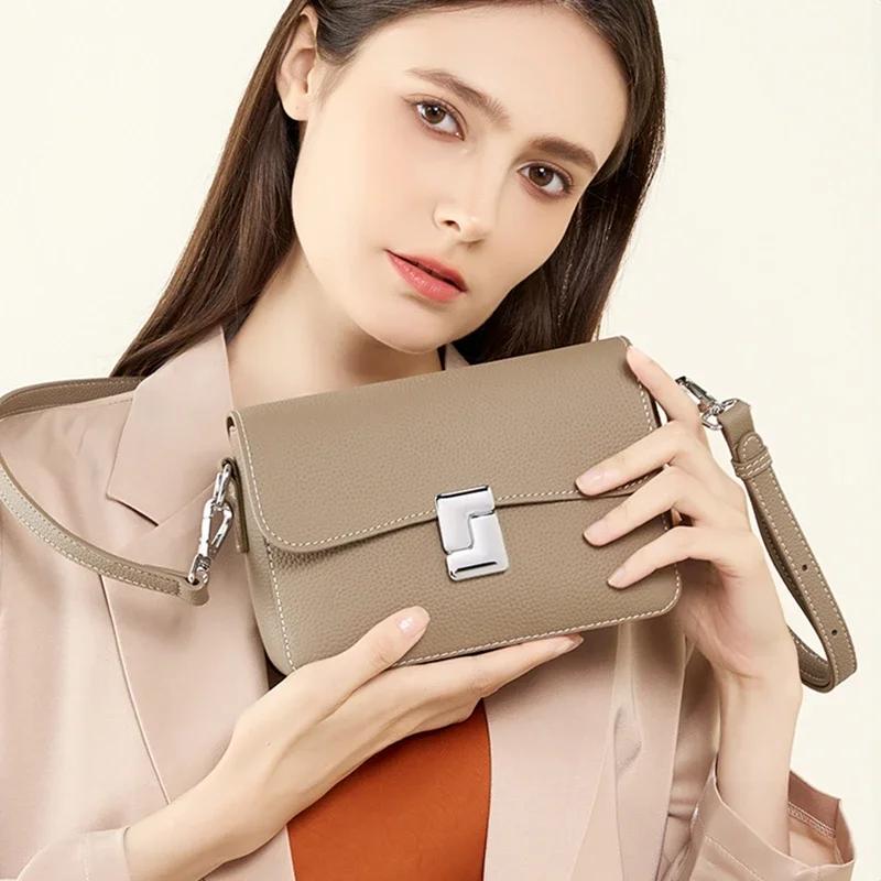 Genuine Leather Square Crossbody Bag for Women Small Shoulder Bags Designer Flap Handbags Ladies Leather Trend Handbags