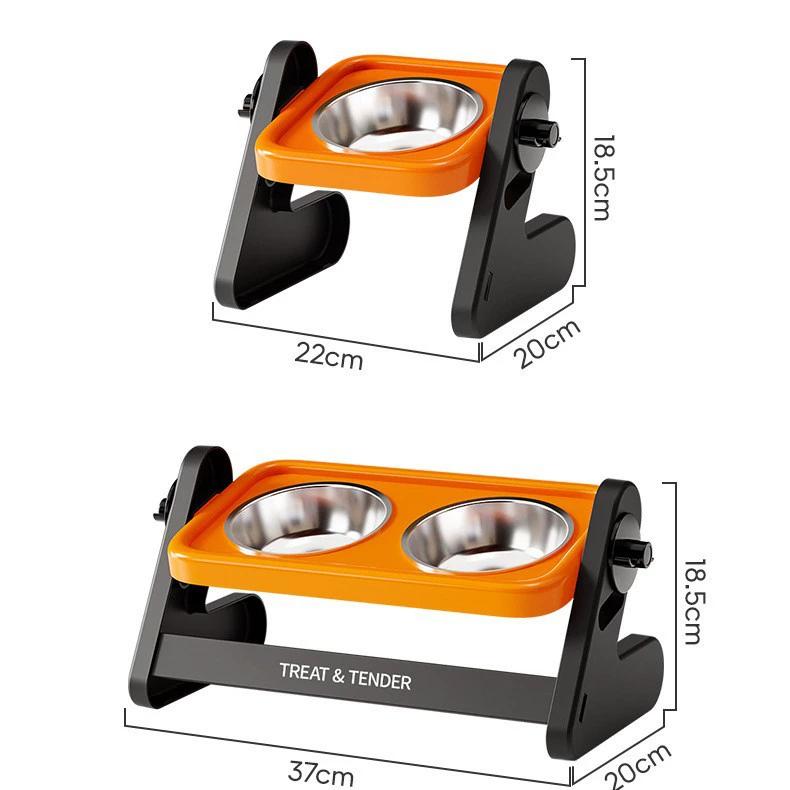 Comedero doble elevado para mascotas de acero inoxidable ajustable para gatos y perros