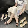 2025 Summer New Sandals Women's Fashion Student Bag Heel One-word Buckle Internet Celebrity Large Size Flat Sandals Women