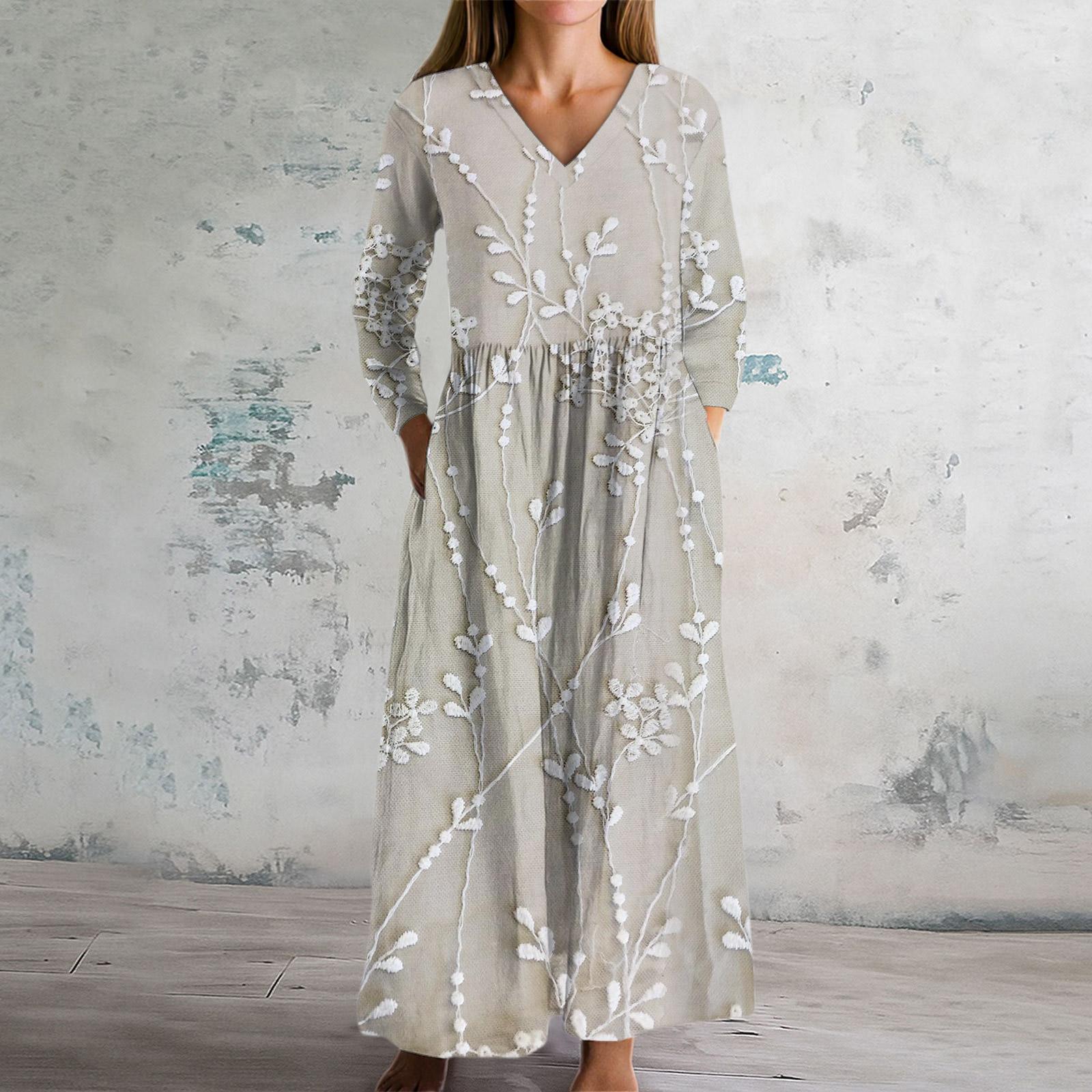 

Женское модное платье Весеннее платье с V-образным вырезом и длинными рукавами XL