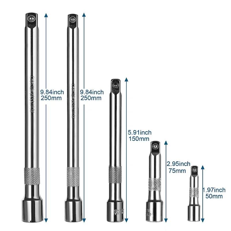 Socket Ratchet Wrench Extension Bar 1/4" 3/8" 1/2" 50/75/100/125/150/250Mm Long Bar Steering Sleeve Connecting Rod Accessories