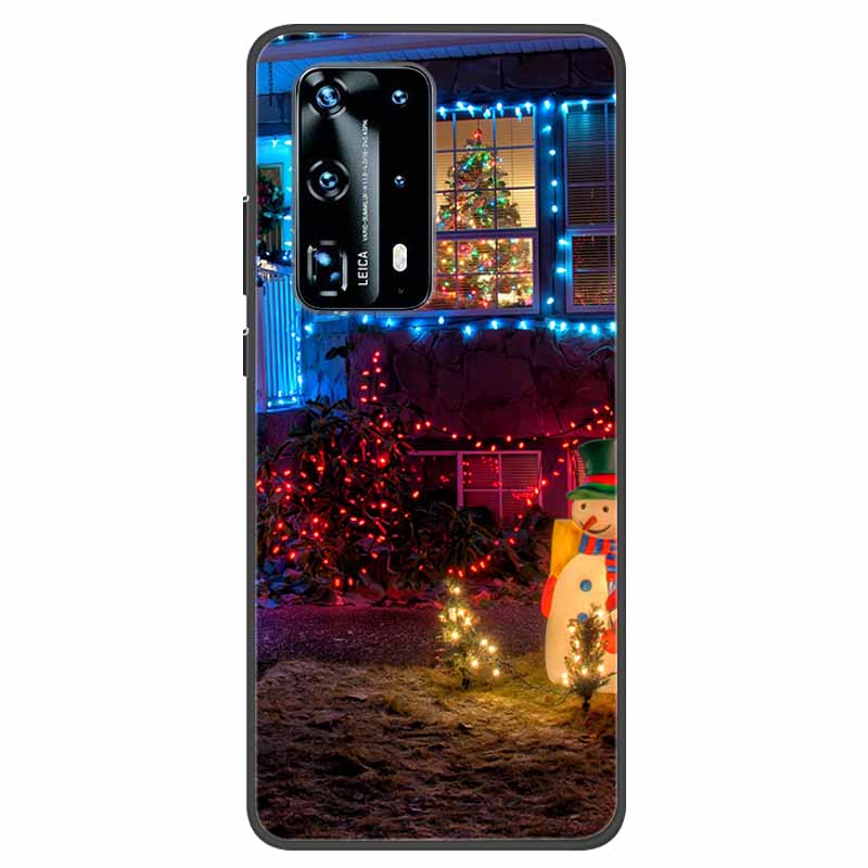 Christmas Phone Cases For Huawei P40 P20 Pro P40 P20 Lite P40 P20Case Black Silicone TPU Soft Cover Santa Claus TPU Bumper Funda