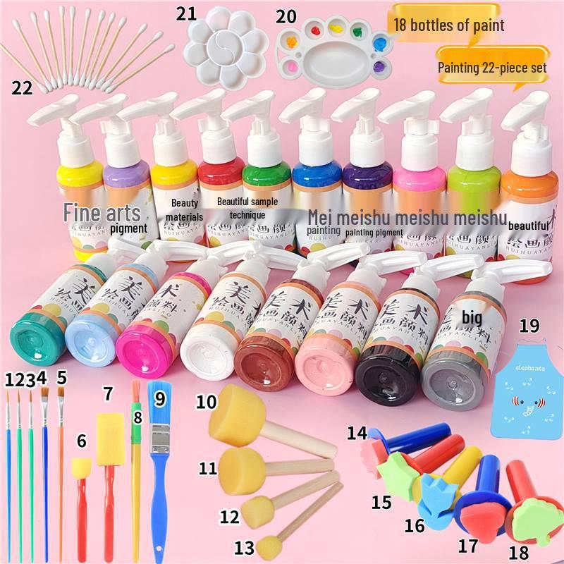 Kindergarten Art Set: 24 Gouache Colors & 12 Mushroom Brushes for Kids