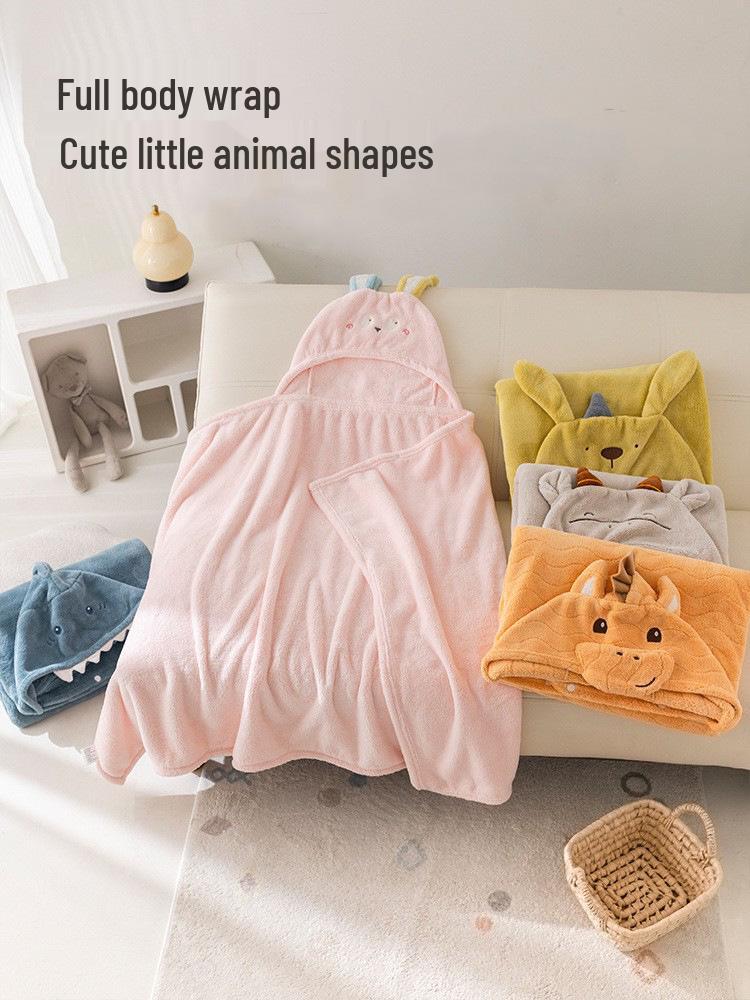 Hooded Coral Fleece Baby Bath Towel Cape - Quick-Dry, Absorbent Swimwear for Children