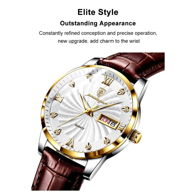 POEDAGAR High Quality Men's Watch Fashion Luxury Casual Belt Leather Strap Date Week Luminous Waterproof Quartz Men Watches+Box