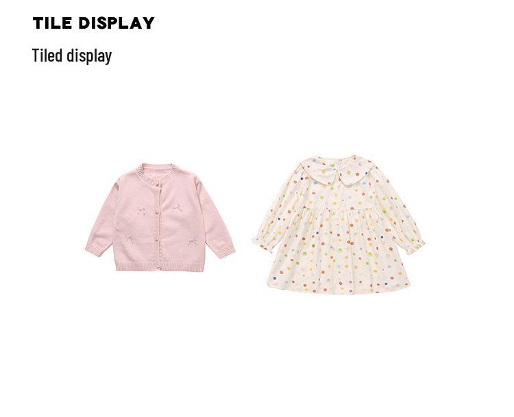 Girls' Polka Dot Doll Collar Knit Dress & Cardigan Set - Spring/Autumn Two-Piece Outfit