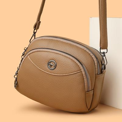 Damen Muscheltasche Vintage Mehrschichtige Umhängetasche Leichte Weiche Leder Crossbody Tasche