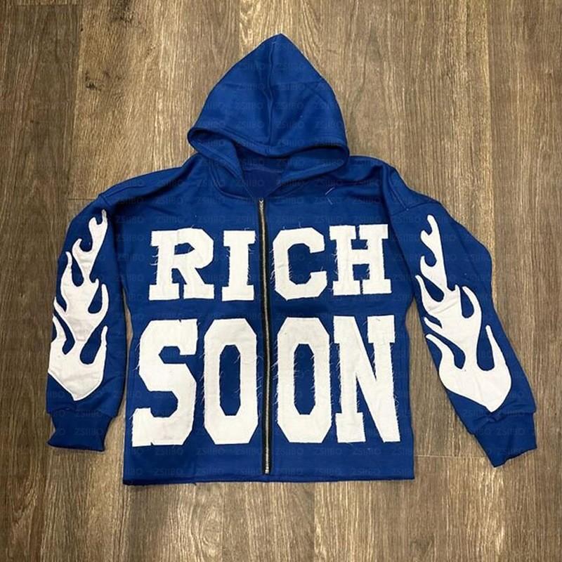 Unisex Hooded Zip-Up Sweatshirt With Letter Print Loose Fit Streetwear Casual Pullover