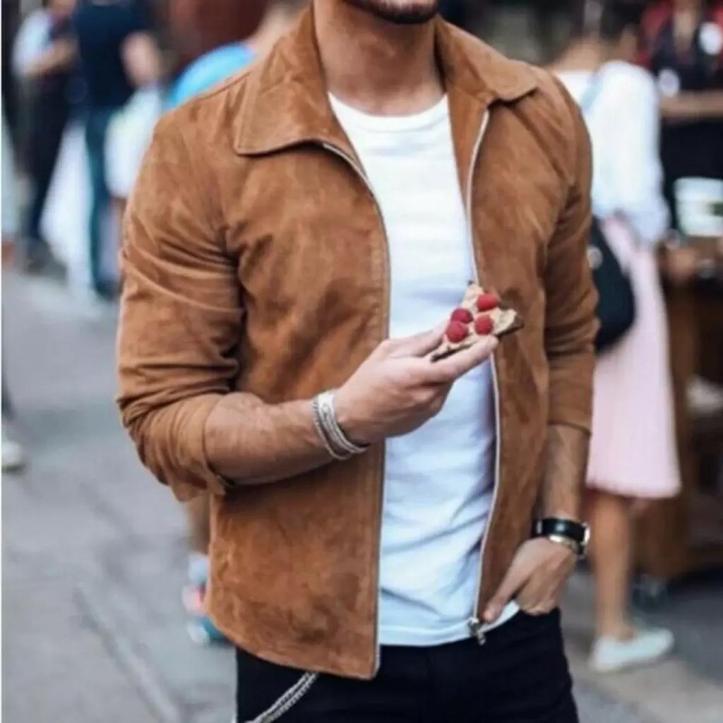 AL KHALID Veste de moto en cuir d'agneau souple véritable pour homme Marron