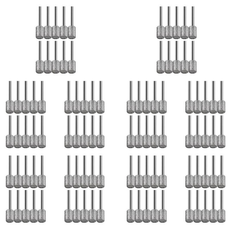 

100Pc 8Mm Cylindrical Head Diamond Burr Stone Carving Grinding Set For Stone Rocks Glass Ceramics-For Dremel-Rotary срібний
