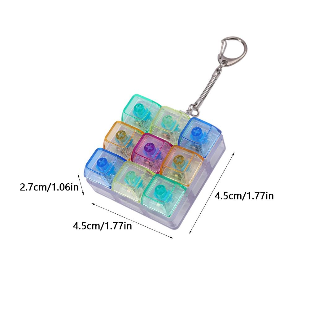 DIY Mechanical Keyboard Keycap Keychain, 9 Keys LED Stress Relief Toy, Finger Clicker Relaxing Gadget for Office Desk & Travel