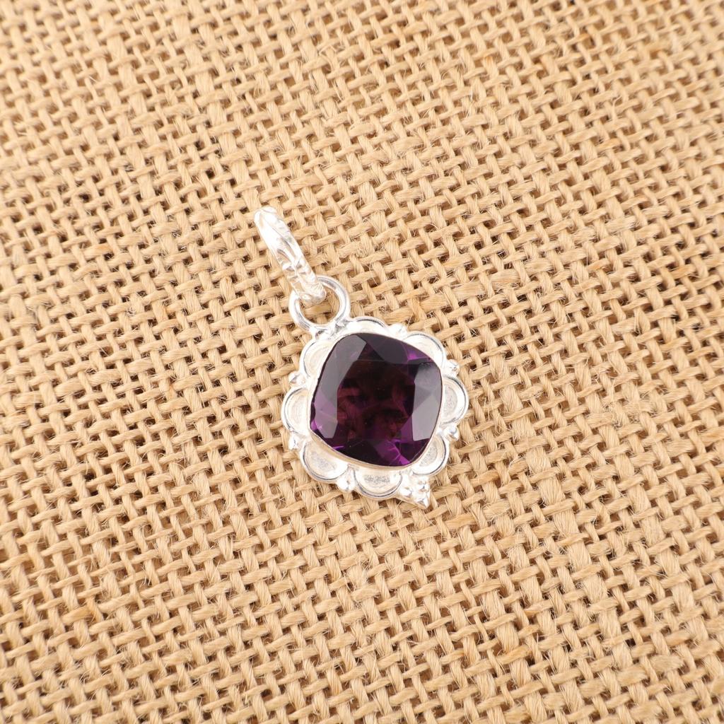 Natural Amethyst Gemstone 925 Solid Silver Jewelry Handmade Small Pendant 1.50" PP-2-2