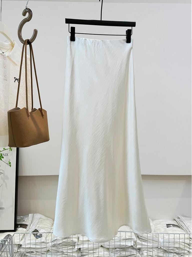 Silky Autumn 2024 Double-Sided Satin Floor-Length High-Waist Mermaid Maxi Skirt for Women