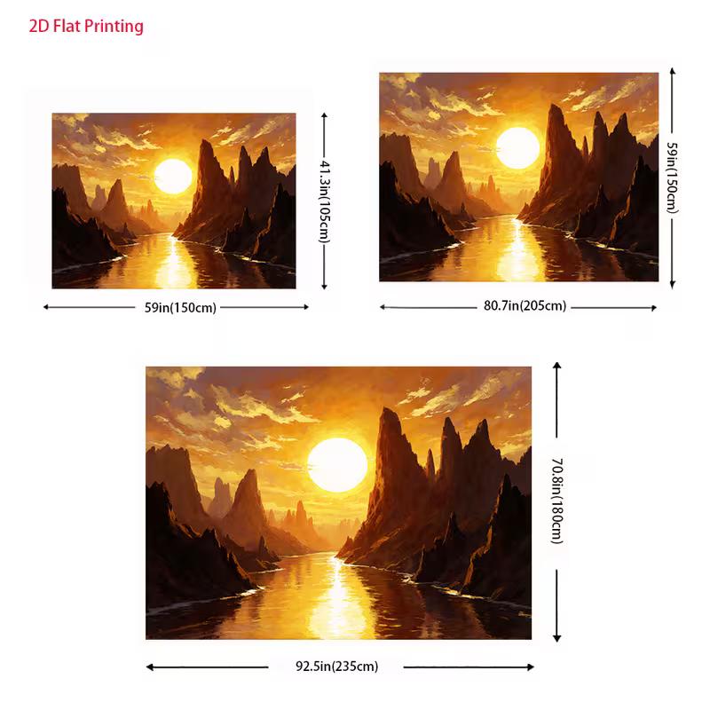 2D Goldener Sonnenuntergang Flussbanner, Majestätische Schluchtenlandschaft Dekoration