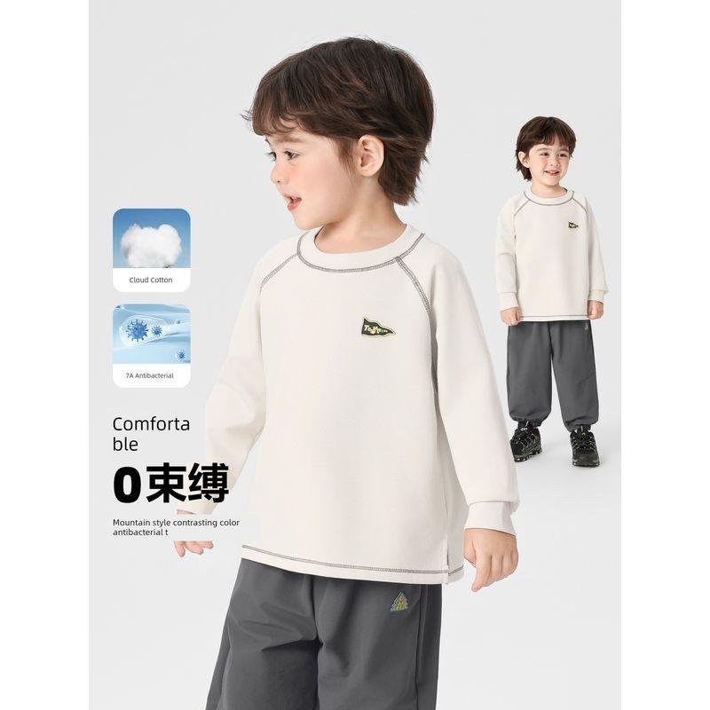 Right European Style Boys' Mountain Series Simple Antibacterial Long-Sleeve T-Shirt, New Autumn Children's Top for Boys, Spring and Autumn Style
