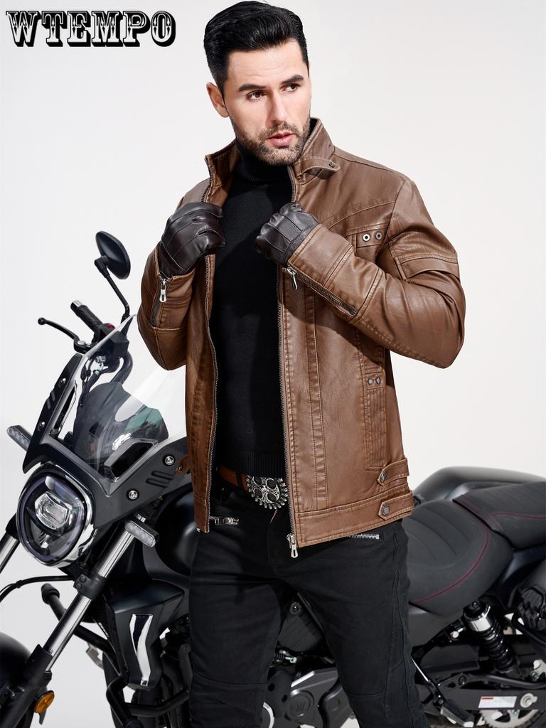 Men's Retro PU Leather Jacket - Chic Multi-Pocket Motorcycle Soft-shell Jacket - For Spring & Fall Stylish Outerwear for Casual & Motorcycle Riding