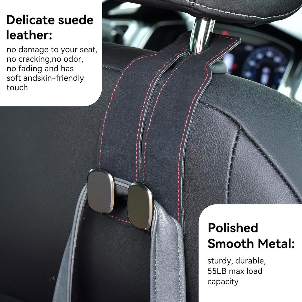 SLLAK Car Seat Back Storage Hook, 2-in-1 Car Seat Hooks for Headrest, 2 PCS Premium Leather Car Purse Hook, Suitable for Most Car Seats, Bags,