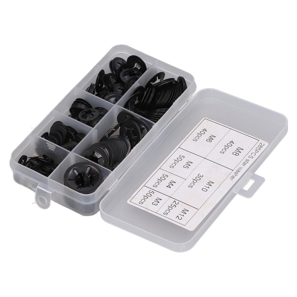 285Pcs Washer Internal Tooth Lock Fastener M3 M4 M5 M6 M8 M10 M12 Set Kit