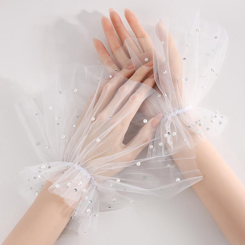 Schwarzer Punkt Tüll Abnehmbare Fake Ärmel Elastisches Netz Spitze Dekorative Rüschen Manschetten Für Braut Hochzeitskleid