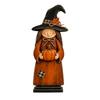 Spooky Halloween Party Table Centerpieces Wooden Witch Ornament, Retro Figurine with Broom/Pumpkin/Black Hand Painted Black Cat Cat, Creative Tabletop