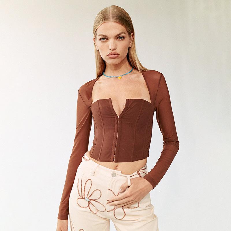 Y2K Summer Clothes Long Sleeve Mesh Tshirts for Women Crop Top Female T-shirt Women's T-shirt Roupas Femininas Tops T Shirt