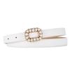 Pearl-Inlaid Ladies' Thin Waistband Fashionable Leather Belt with Decorative Plate Buckle