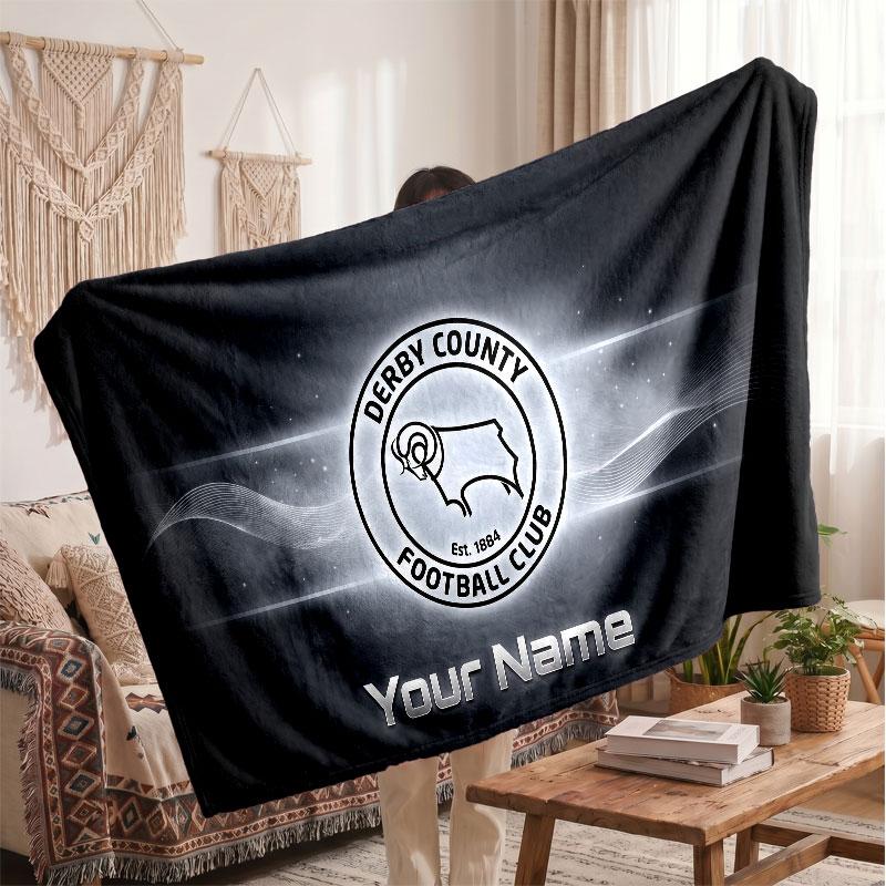Derby County Personalisierte Fleecedecke Mit Fußballlogo, Individueller Name Text Weiche Warme Wohndecke