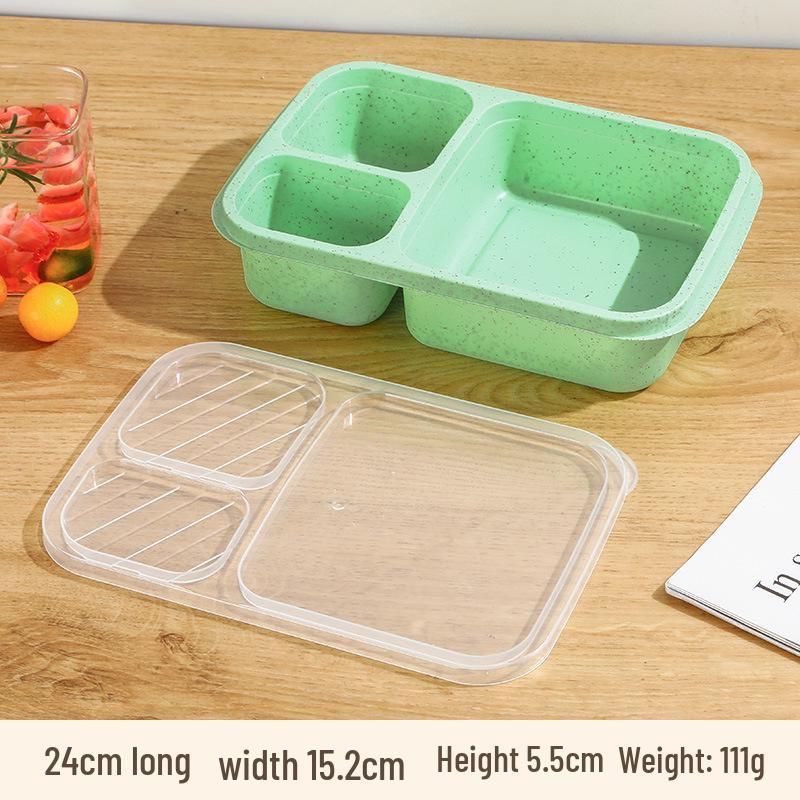 

Изолированный ланч-бокс из пшеничной соломы с отделениями и крышкой для студентов и офисных работников зелёный