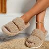 Fashion Women Home Fluffy Slippers Plush Ladies Winter Casual Platform Indoor Slides Flats Warm Open Toe Slippers Women Zapatos Mujer