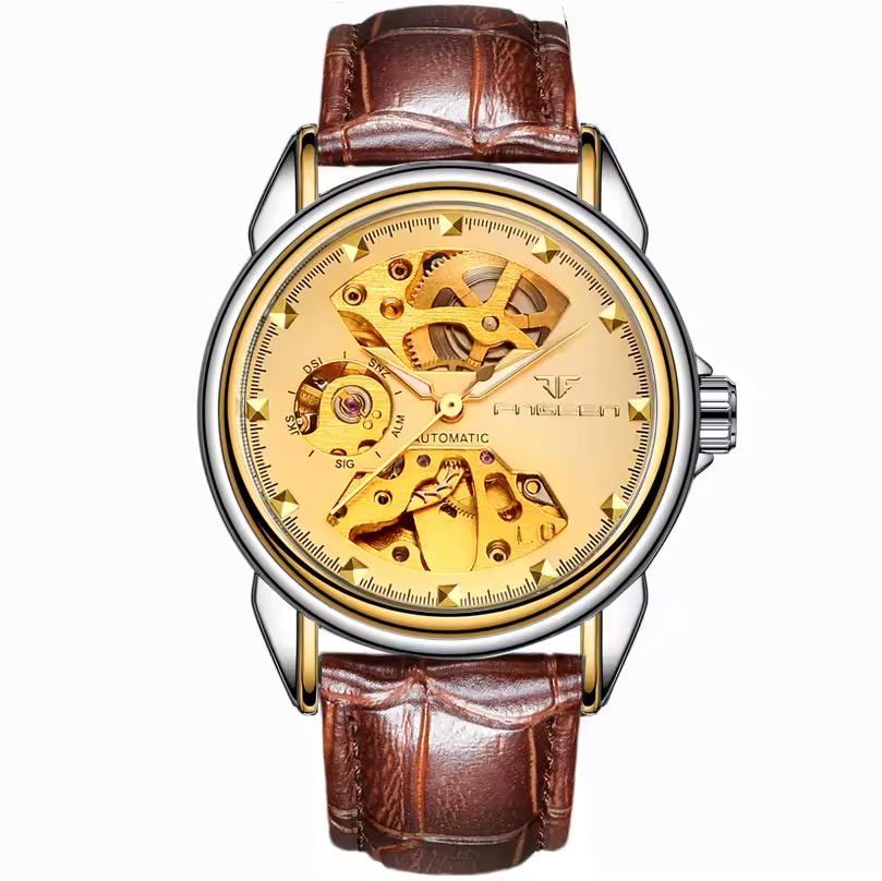 Top Luxury Golden Full Stainless Steel Men Aautomatic Mechanical Watch Business Hollow Men's Watches Waterproof Mechanical Gifts