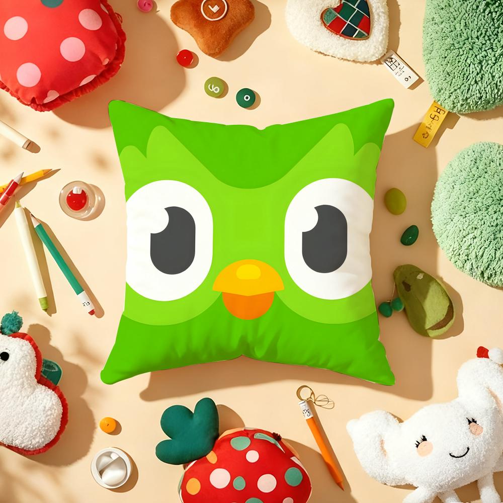 D-Duolingo Owl D-Duo Cushion Cover Plush Fabric Soft Double-Sided Printed Sofa Warm Winter Home Gift Pillow Cover