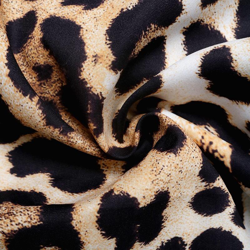 Autumn New Retro Leopard Print Sweet Chest Lace Up Doll Collar Shirt Top for Women