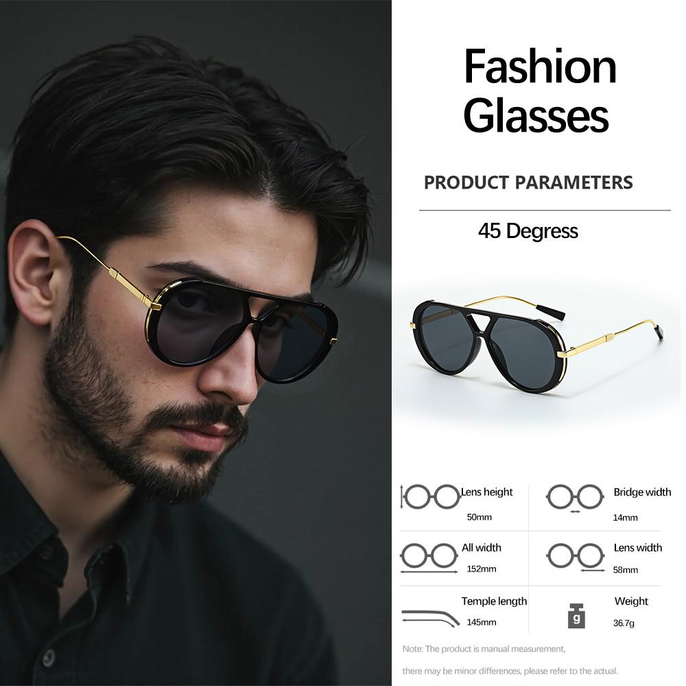 New Retro Vintage Sunglasses For Men Light Luxury Metal Frame Gradient Lens Trendy UV400 Protection