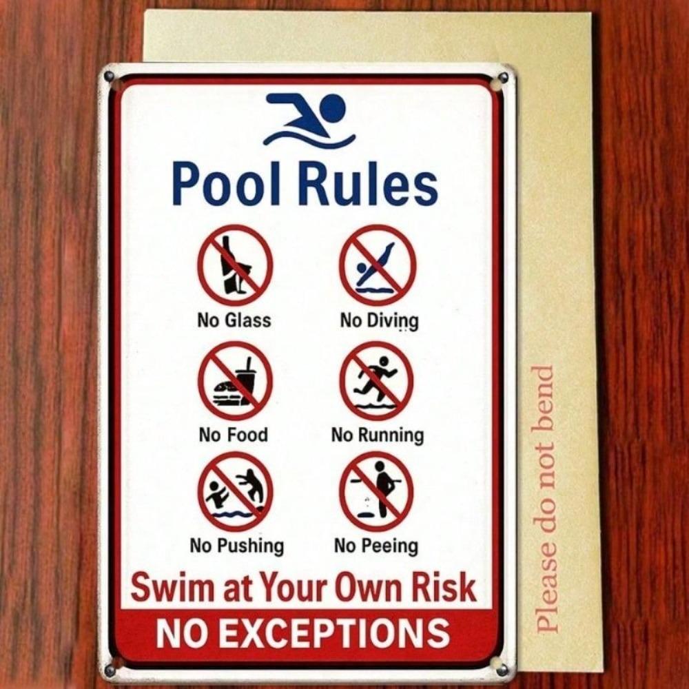 Vintage Metal Pool Rules Sign Decor Retro Tin Plaque Wall Art