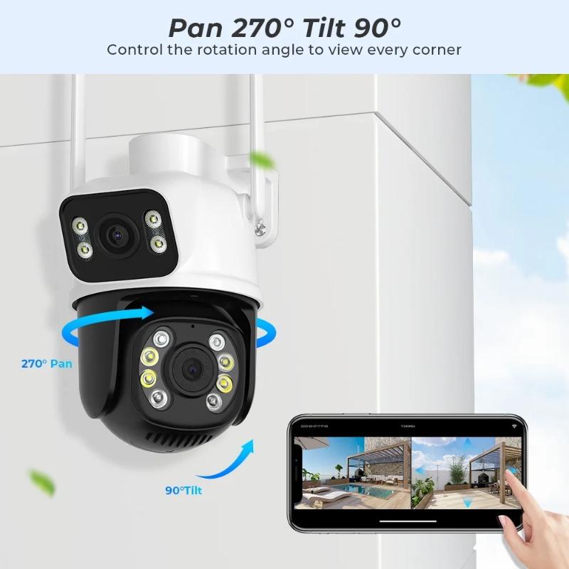 EU Plug 8MP PTZ Wifi Camera Outdoor Night Vision Dual Screen Human Detection 4MP Security Protection CCTV Surveillance IP Camera