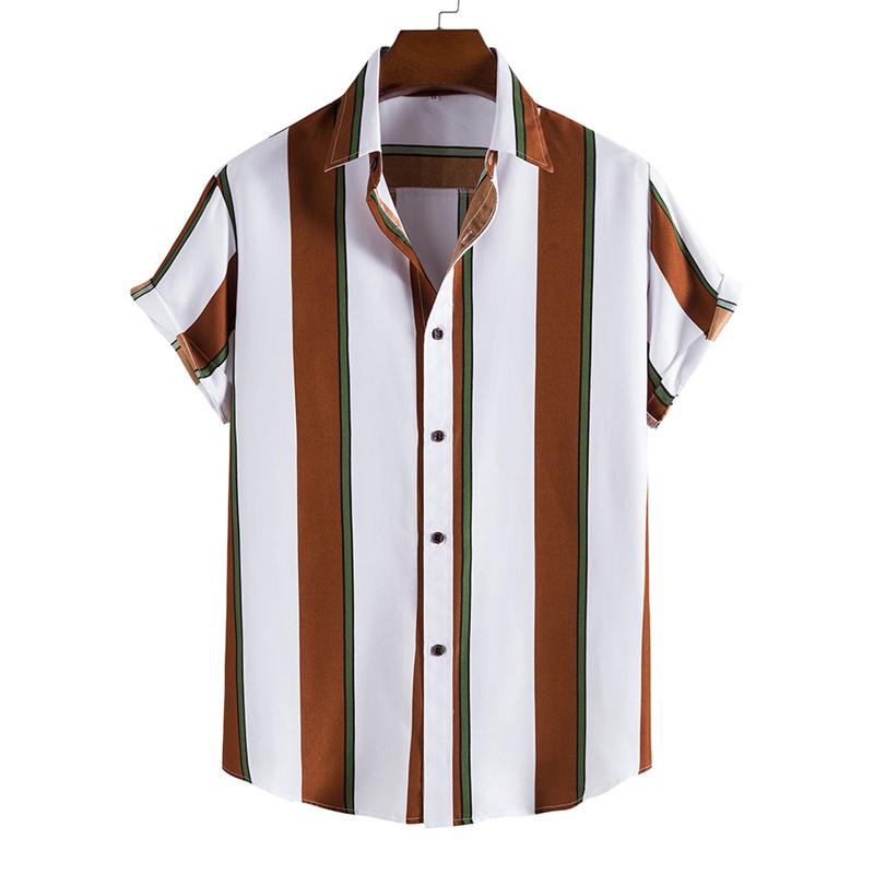 Men's Hawaiian Shirt Summer Stripe Printed Short Sleeved Shirts Lapel Button Large Men Street Clothing Fashion Casual Social Top
