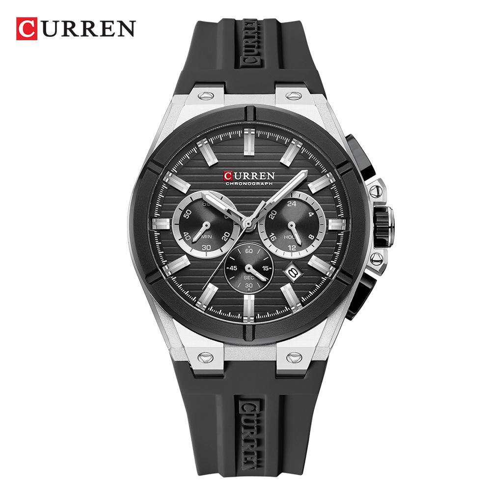 CURREN 8487 Men's Six-Hand Chronograph Quartz Sport Watch with Rubber Strap