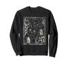 Waving Sweatshirt Black, Cute, Japanese, Cat, Retro, Art,