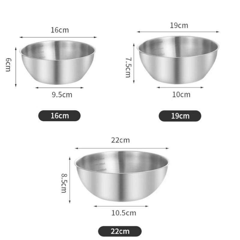 DREAM Stainless Steel Mixing Bowl Sets 16cm, 19cm, 22cm