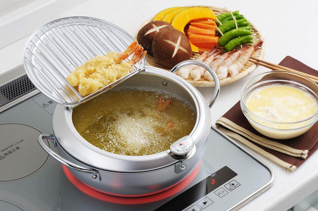Castle Enterprise Yoshikawa Mirakutei II Tempura Pot with 24cm IH Made in Gift Wrapping Available Lid, (with Thermometer), Compatible, Japan,