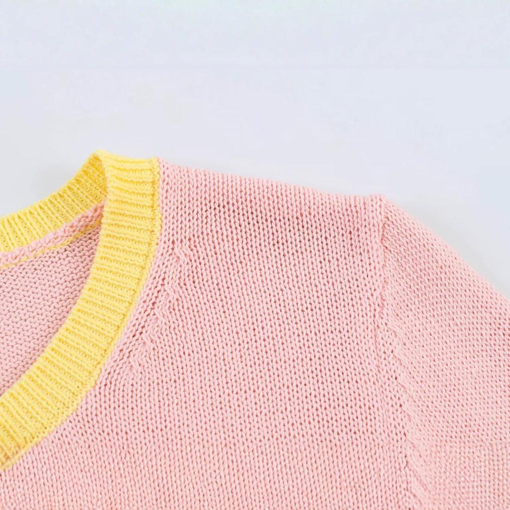 Spring Women's Fashion Knit Cardigan Sweater with Hollow-Out Patchwork - European & American Style