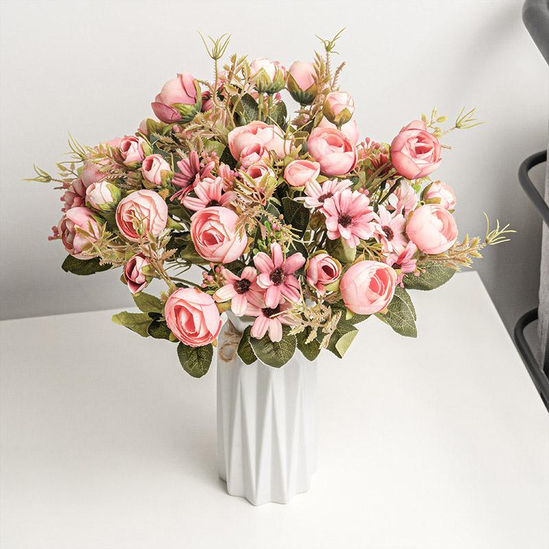 Pink Artificial Flowers Silk Roses Buds for Home Decor Wedding Arrangement Bridal Bouquet Christmas Wreath Accessories