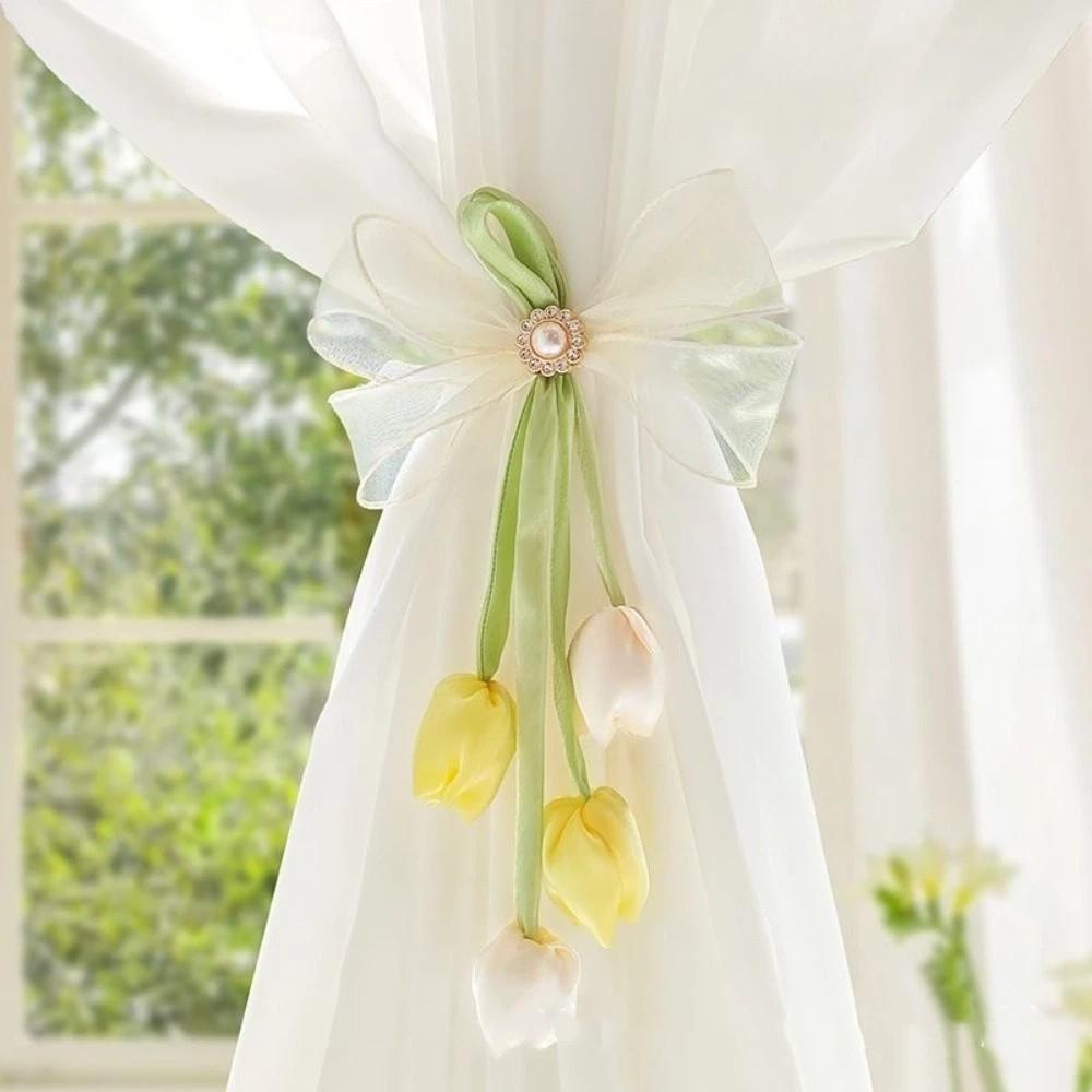 Handmade Floral Tie-Up Cord Sweet Style Curtain Binding Tulip Ribbon Curtain Tieback  Home Decor Style 2