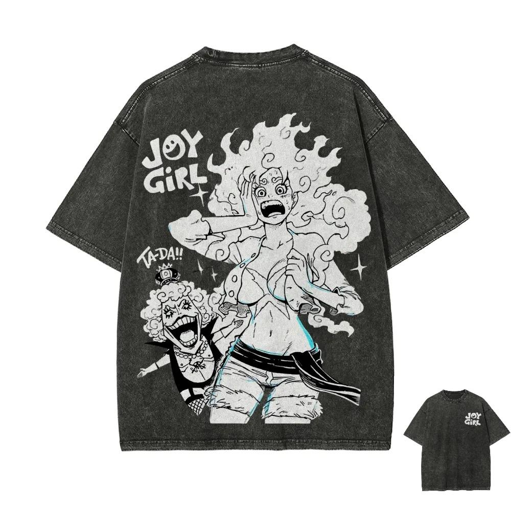 

ONE PIECE Summer New Retro Street Style Washed Short Sleeves Old Animation Peripheral Tshirt Loose Men Tshirt XL